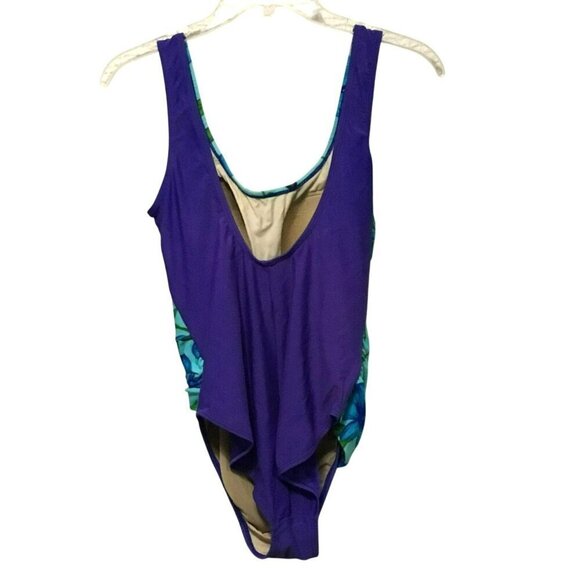 Shore Shapes Swimsuit One Piece High Thigh Women's Size 14 Turquoise Royal Blue - Picture 6 of 8